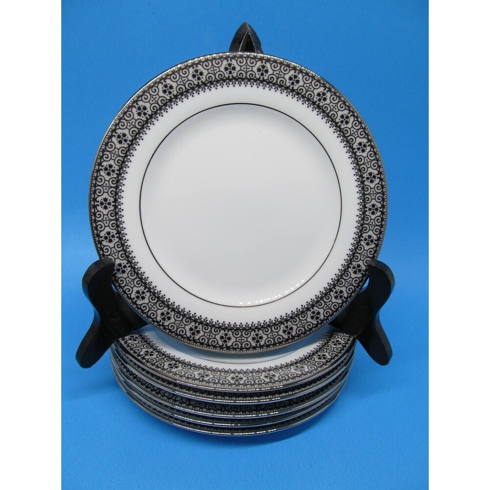 Noritake  Segovia Set Of 6 Black And White 6 1/2" Dessert Bread Plates